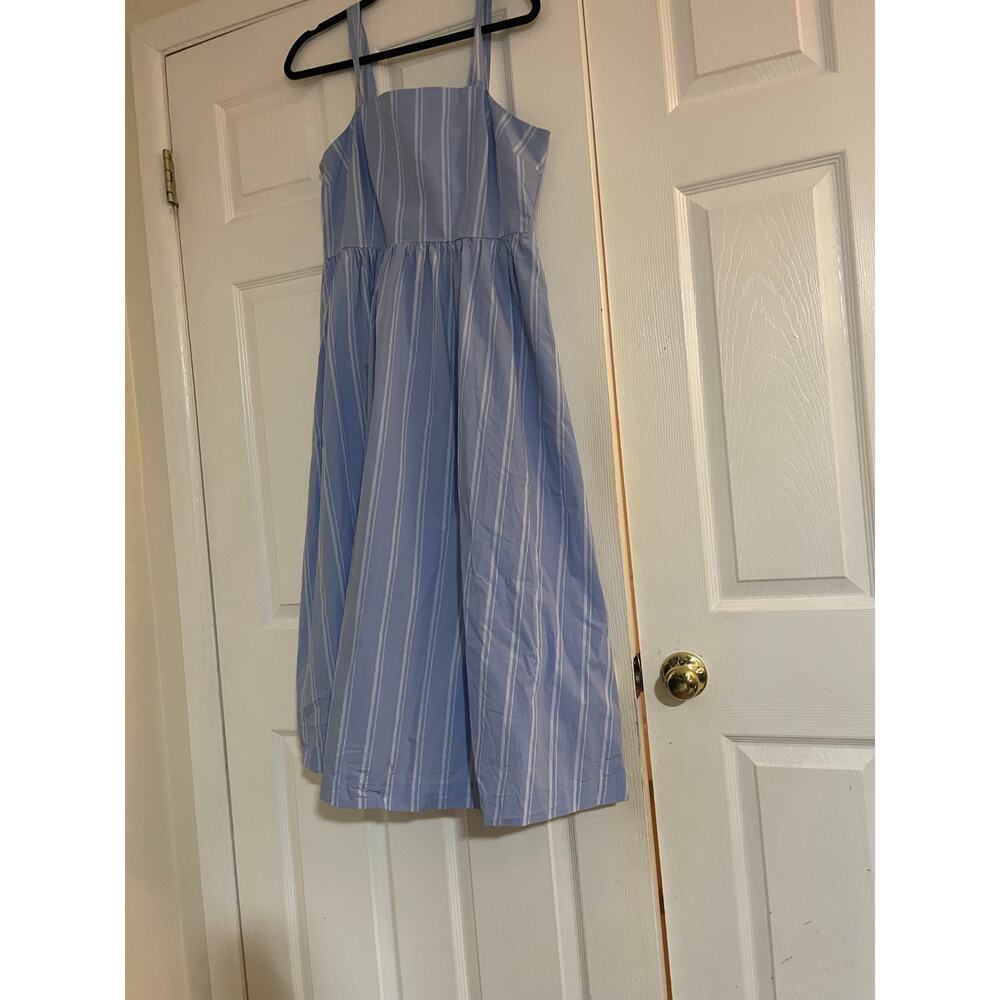 Blue and white striped babydoll cottagecore sleevless midi dress size medium - Picture 3 of 7